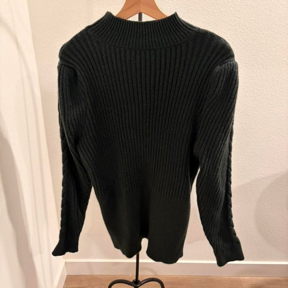 Eloquii Elements Forest Green Ribbed Cable Knit Mock Neck Sweater 18/20 - Picture 2 of 3